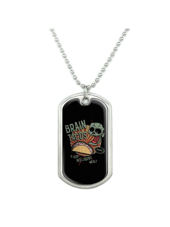 Brain Tacos Military Dog Tag Pendant Necklace with Chain