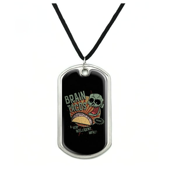 Brain Tacos Military Dog Tag Pendant Necklace with Cord