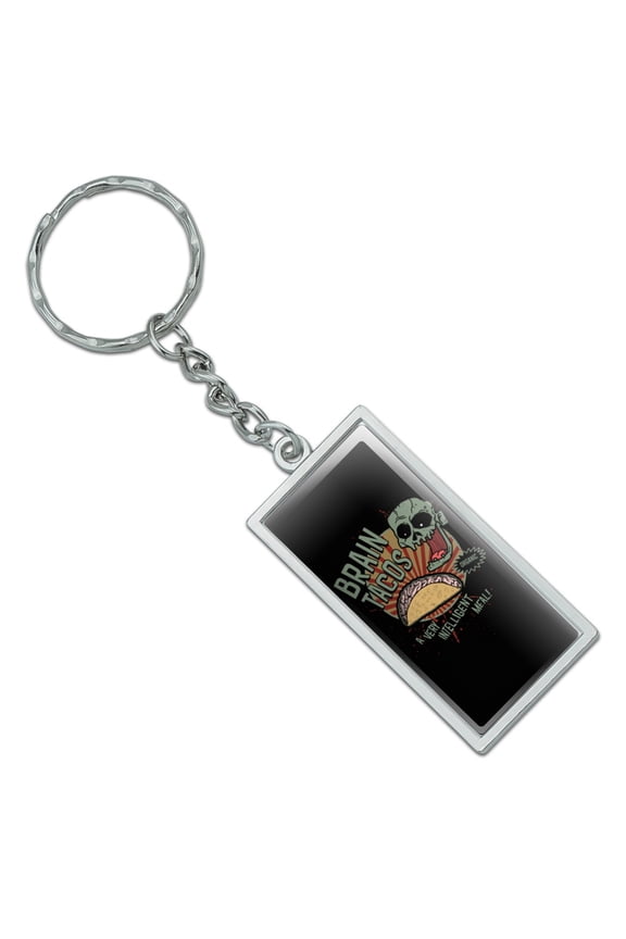 Brain Tacos Rectangle Keychain in Chrome Plated Metal
