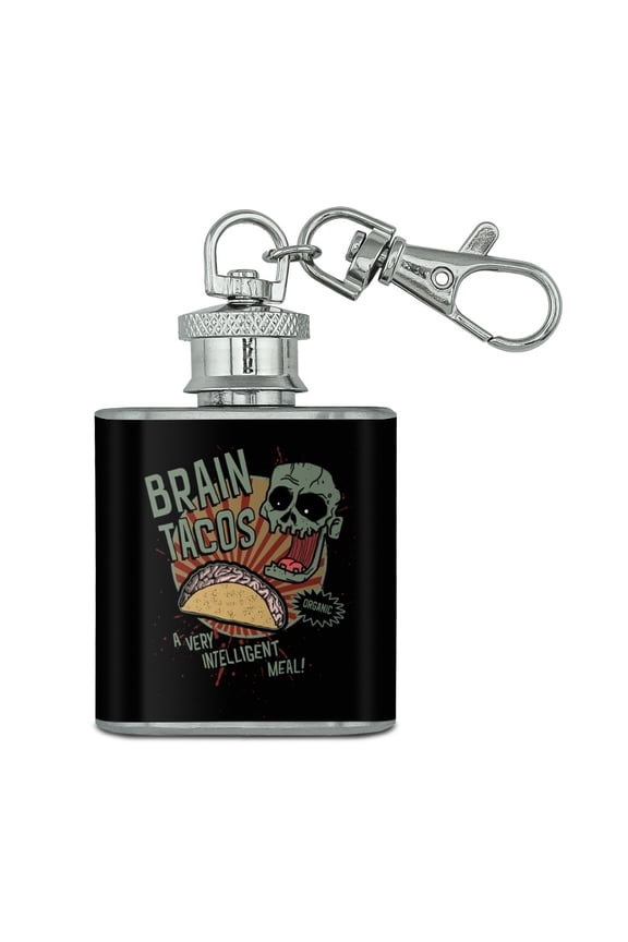 Brain Tacos Stainless Steel 1oz Mini Flask Key Chain