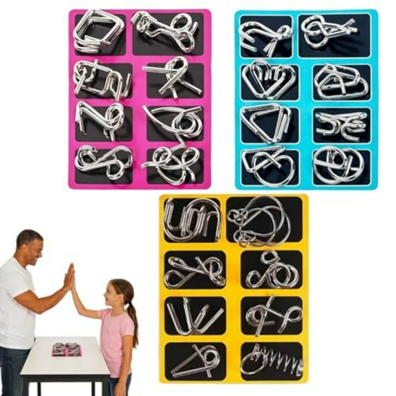 Brain Teaser Puzzle Games for Kids Adults, 24 Pack Metal Wire IQ Test Unlock Toy Set, Party Favor Escape Room Challenge, STEM Learning Educational Gift (3×8pcs, 24 Metal Puzzles)