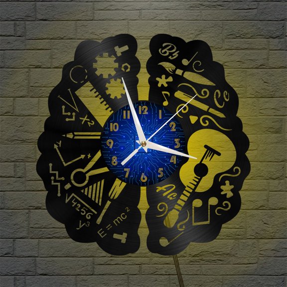 Brain Thinking 12 Inch Vinyl Record Wall Clock - Silent, Creative, and Unique Clock for Living Room, Entryway, or Bedroom Decor - Perfect Gift Idea(12 inchs B with LED)