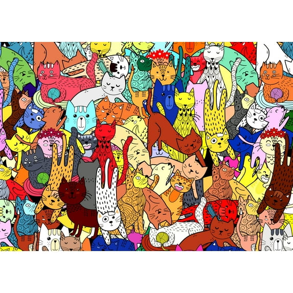 Brain Tree - Cat Doodle 1000 Piece Puzzles for for Adults And Kids 12+ Unique Puzzles for Adults And Kids 1000 Pieces with With 4 Puzzle Sorting Trays And Droplet Technology for Anti Glare & Soft Touc