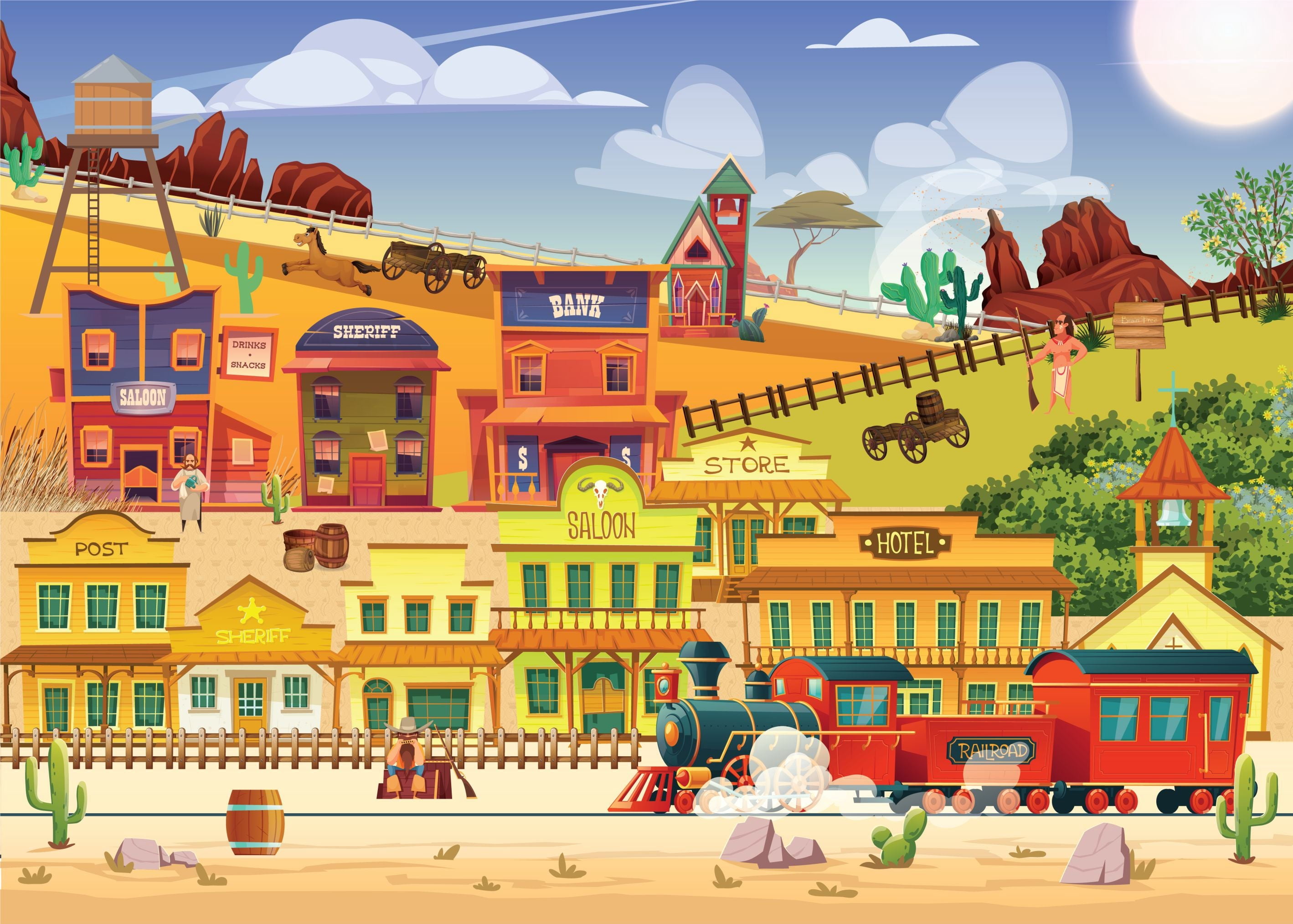 Brain Tree - Country Train 1000 Piece Puzzles for for Adults And Kids 12+ Unique Puzzles for Adults And Kids 1000 Pieces with With 4 Puzzle Sorting Trays And Droplet Technology for Anti Glare & Soft T