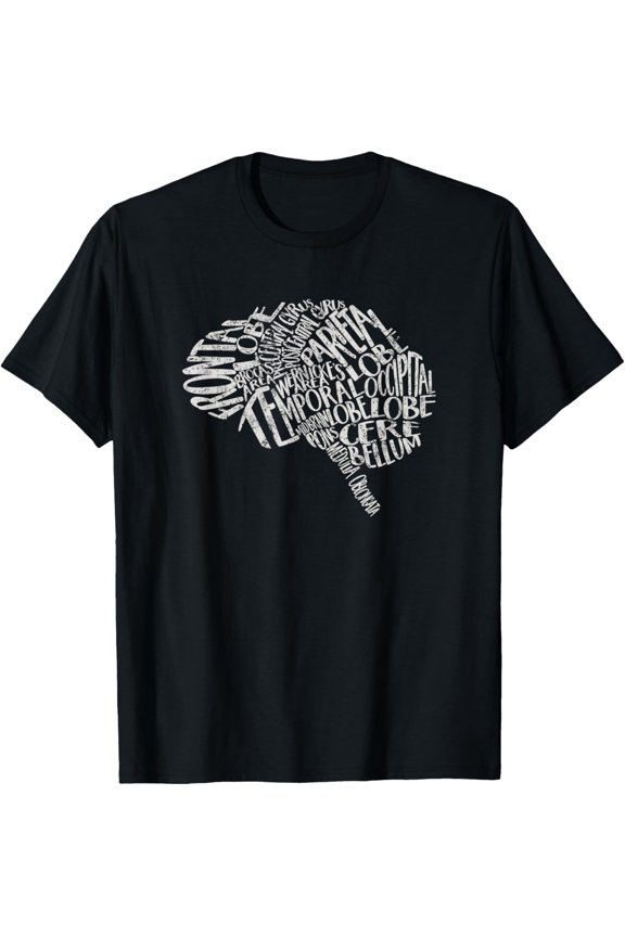 Brain Typography Tshirt RN Neuroscience Nurse Neurologist T-ShirtMen and women, Black T-shirt, size: Extra large