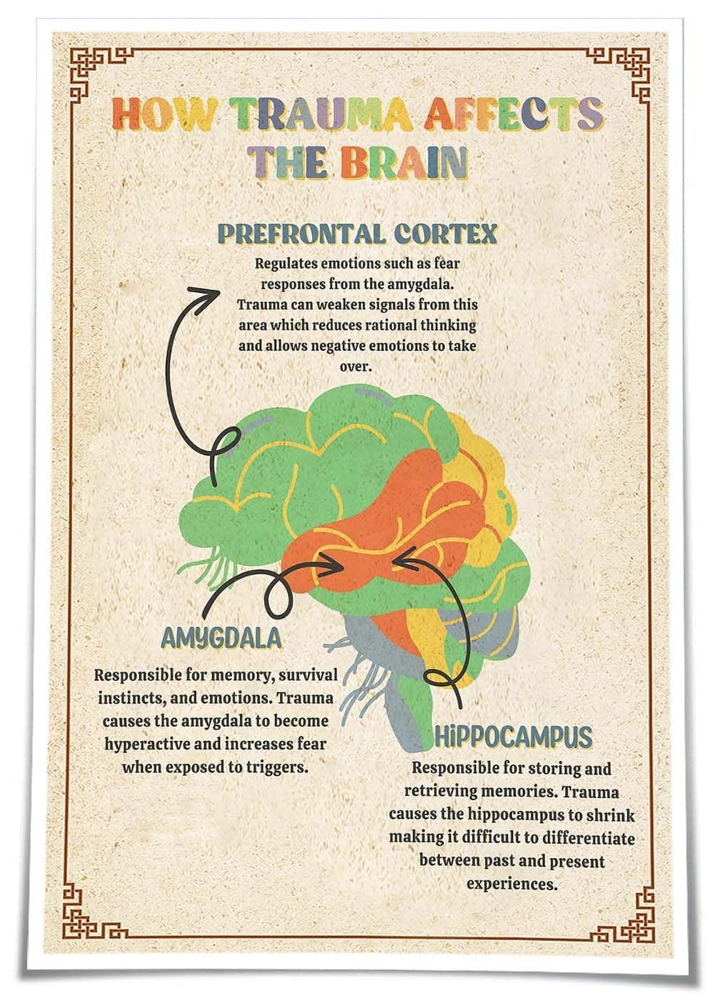 Brain Wall Art Therapy Office Decor Mental Health Poster How Trauma ...