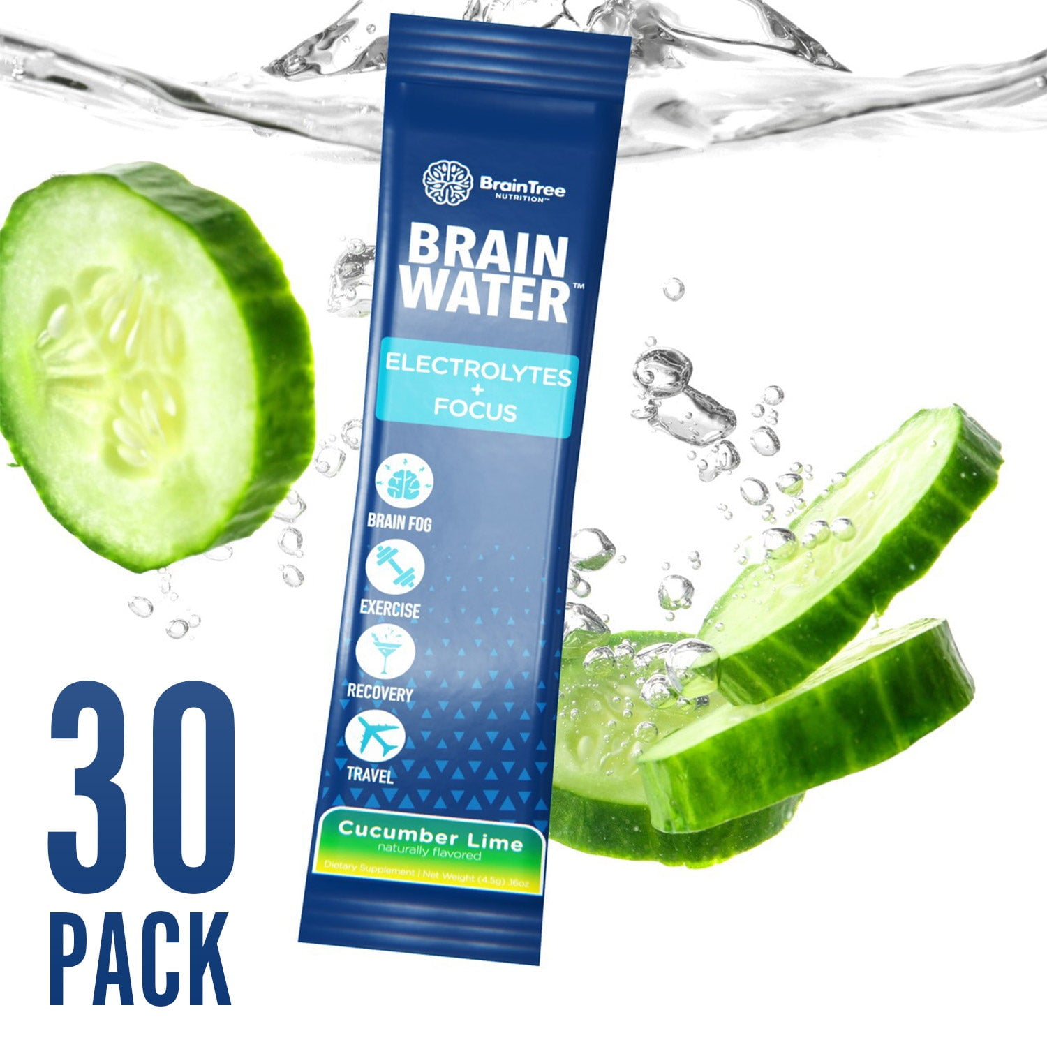 Brain Water Electrolytes + Focus (Cucumber Lime 30 Pack)