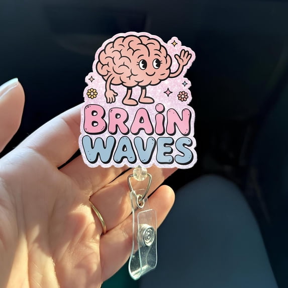 Brain Waves Badge Reel, Neurology Nurse Badge Holder, Cute Brain Badge Reel, Neuro Nurse Gift, Neuroscience ID Badge