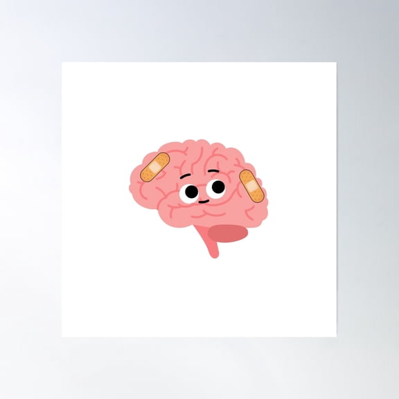 Brain With Bandaids Poster Wall Art, Modern Wall Decor, 16x16 UNFRAMED
