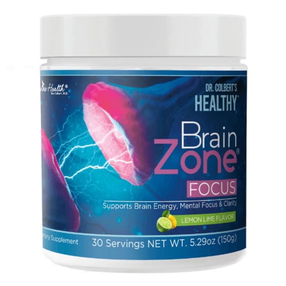 Dr. Colbert, MD Brain Zone Focus Powder | by Divine Health | Lemon-Lime Flavor Alpha GPC | D-Ribose | N-Acetyl L-Tyrosine | Recommended in Brain Zone Book | Brain Energy & Focus | 5.29 oz
