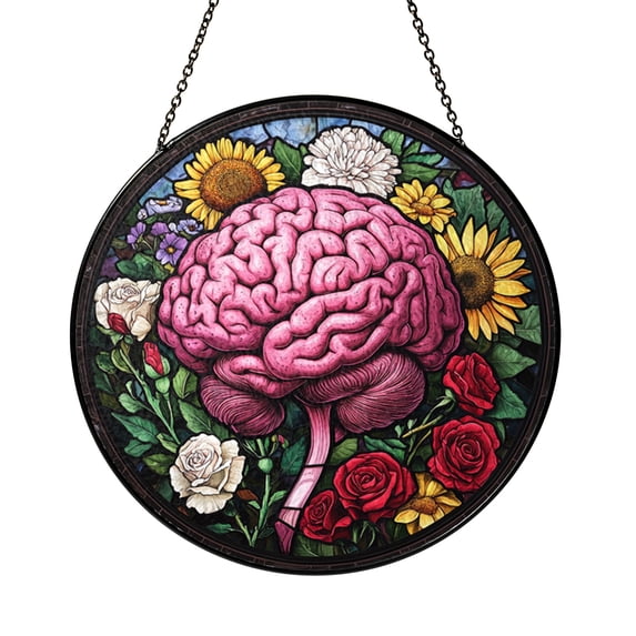Brain and Flower Stained Glass Suncatcher – Floral Neuroscience Window ...
