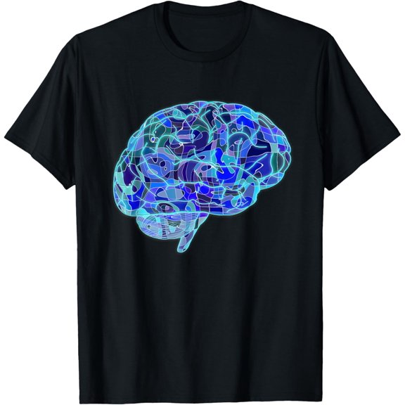 Brain tshirt, Colorful brain science art shirt,love science T-ShirtMen and women, Black T-shirt, size: Extra large