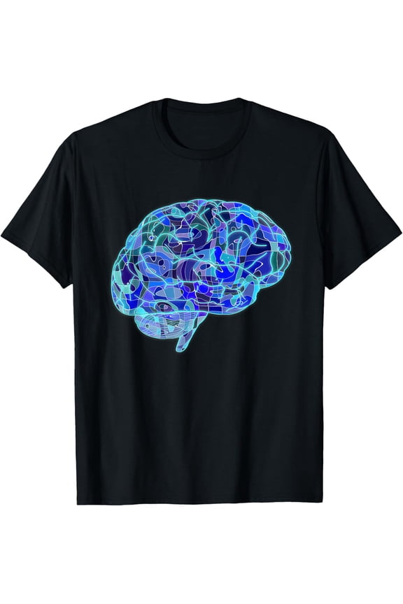 Brain tshirt, Colorful brain science art shirt,love science T-ShirtMen and women, Black T-shirt, size: Extra large