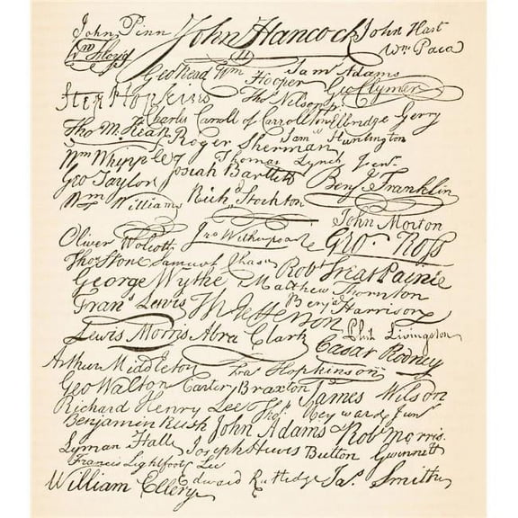 BrainBoosters Signatures Attached to The Declaration of American Independence From The National & Domestic History of England 26" x 30" Poster