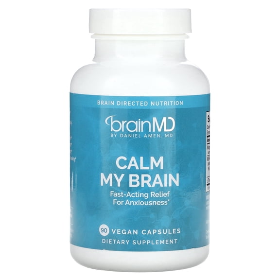 Dr Amen BrainMD Calm My Brain - 90 Vegan Capsules - Fast-Acting Formula with Magnesium, Ashwagandha & L-Theanine - 30 Servings