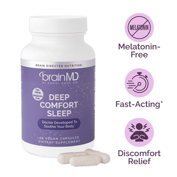 BrainMD Deep Comfort Sleep 90 Vegan Capsules – Melatonin-Free Fast-Acting Sleep Support