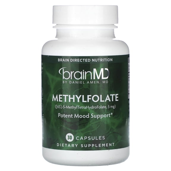 BrainMD Dr. Amen Methylfolate - 30 Capsules - Methyl Support for Mood & Body - Gluten Free - 30 Servings