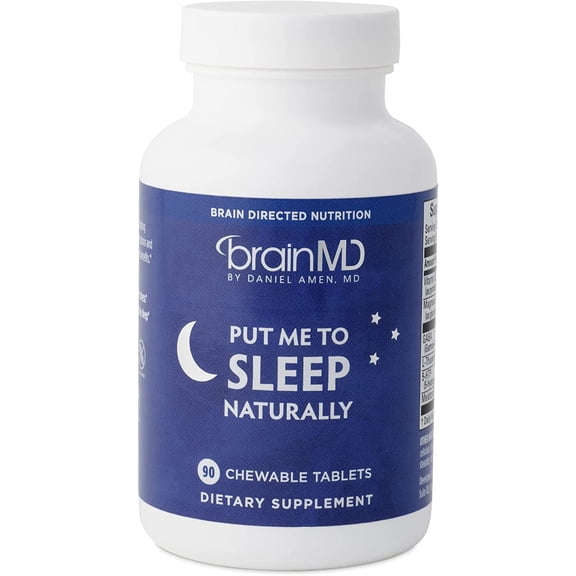 BrainMD Put Me to Sleep Naturally 90 Chewable Tablets with Melatonin, L-Theanine, Magnesium, GABA, Vitamin B6 & 5-HTP Gluten Free