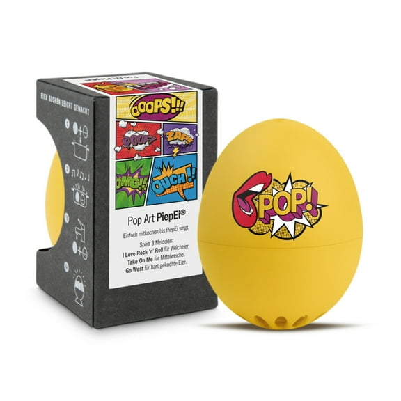 BrainStream Pop Art BeepEgg - Musical Kitchen Timer & Egg Timer, Plays 3 Tunes for Soft, Medium, Hard-Boiled Eggs - Any Egg Size & Temperature, Ideal for at Home or Camping, German Made