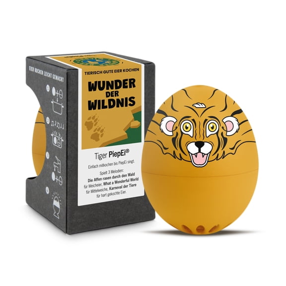 BrainStream Tiger BeepEgg - Playful Egg Timer That Sings When Eggs Are Ready, Soft, Medium, Hard-Boiled, Works at Any Altitude, Fun Kitchen Essential, Wildlife-Inspired Design - Made in Germany