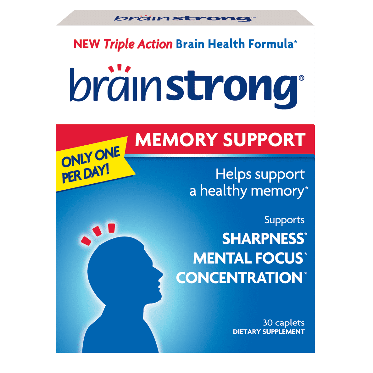 BrainStrong Memory Support Dietary Supplement, Made with Ginkgo Biloba, 30 Count