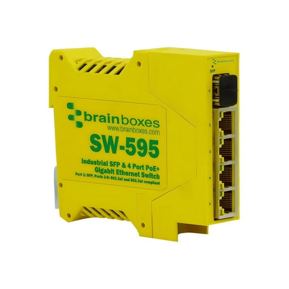 Brainboxes Industrial 1 SFP & 4 Port PoE+ Gigabit Ethernet Switch SW595
