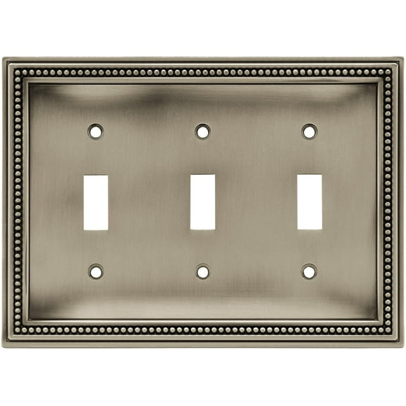 Brainderd W10602-BSP Beaded Brushed Brushed Satin Pewter Triple Switch Wall Plate Cover