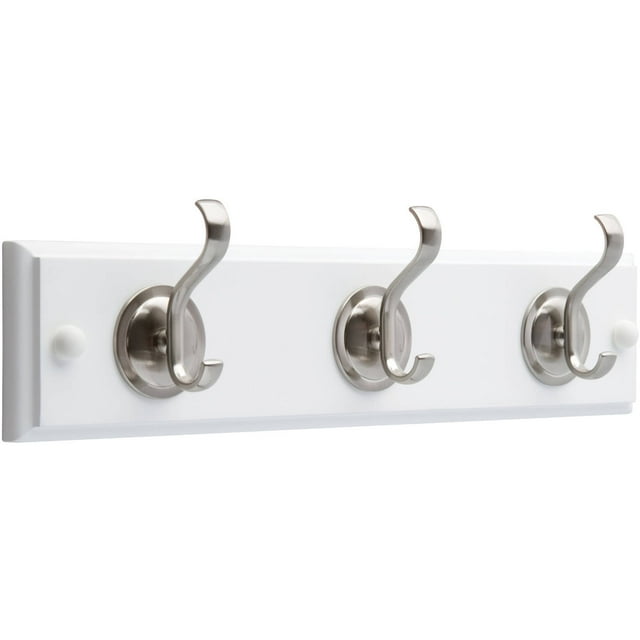 Brainerd 14" Rail with 3 Coat and Hat Hooks with Round Base, Flat White