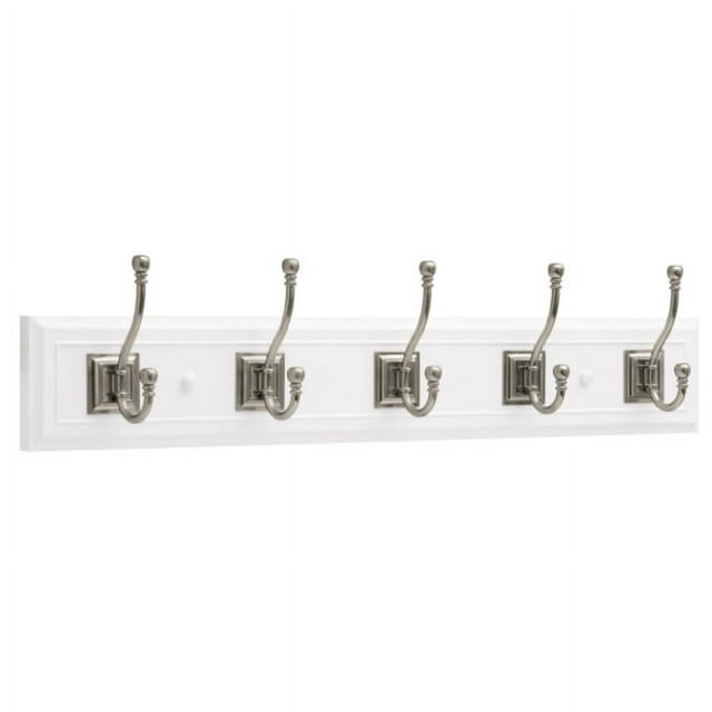 Brainerd 27" Architectural Rail with 5 Architectural Hooks, Flat White and Satin Nickel