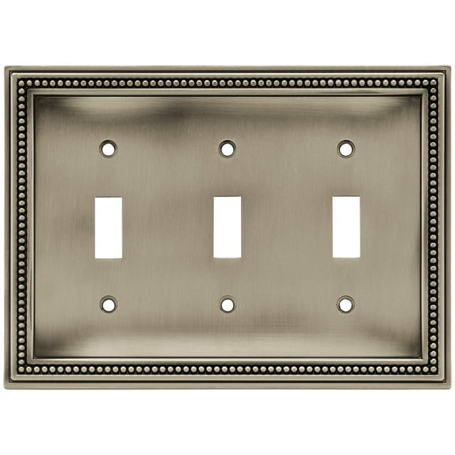 Brainerd 64737 Beaded Triple Toggle Switch Wall Plate / Switch Plate / Cover, Brushed Satin Pewter