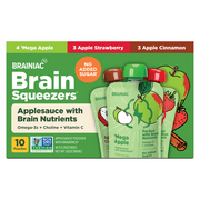 Brainiac Brain Squeezers Applesauce with Omega-3s, Variety Pack, No Sugar Added, 3.2oz, 10 Ct
