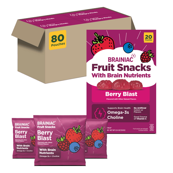 Brainiac Fruit Snacks with BrainPack, Berry Blast, 80ct