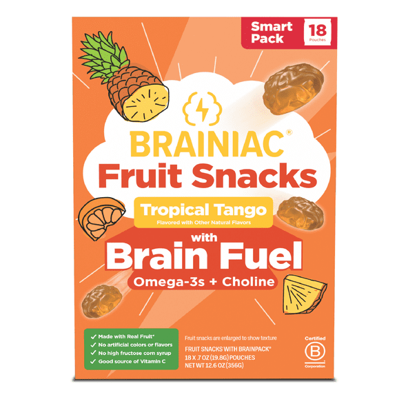 Brainiac Fruit Snacks with BrainPack, Tropical Flavor, 18ct