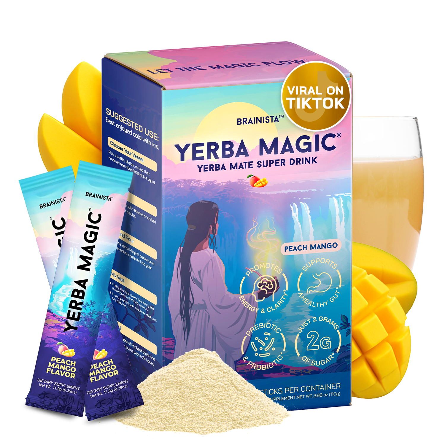 Walmart Black Friday Deals 2025 - Brainista Yerba Magic – Peach Mango 3-in-1 Wellness Drink, 10 Sticks