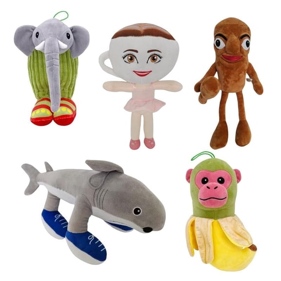 Brainrot Meme Plushies 5-Pack! Featuring Ballerina Cappuccina, Tung Tung Sahur & adorable crew. Soft, funny comfort plushies that bring cozy room vibes to beds, desks. Great Christmas