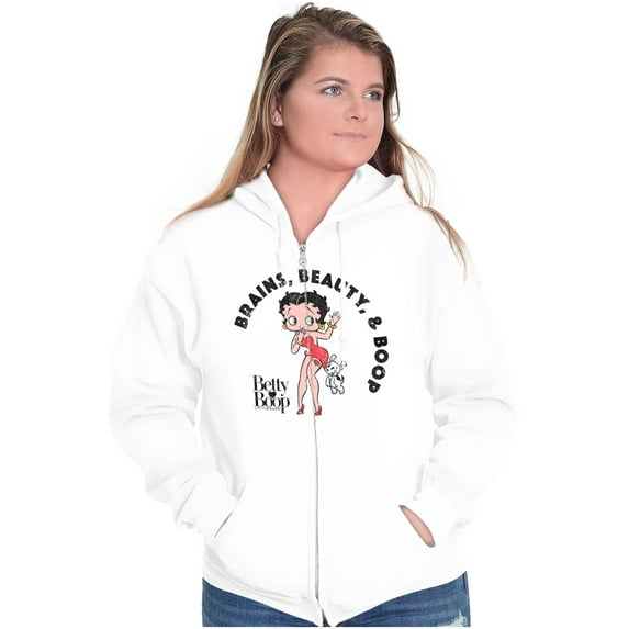 Brains Beauty & Betty Boop Cartoon Zip Hoodie Sweatshirt Women Brisco Brands M