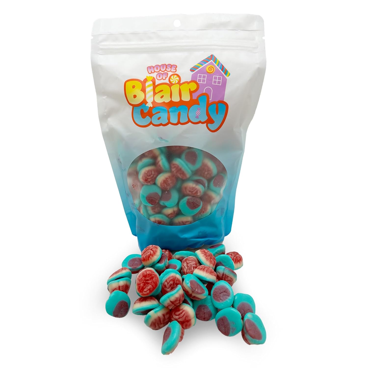 Brains Candy 2 LB Resealable Stand Up Candy Bag Themed Blue and Red