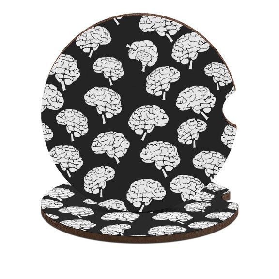 Brains Pattern Car Coasters for Drinks with A Finger Notch for Easy Removal Cup Holder Coaster Cup Mat Car Interior Accessories 2PCS