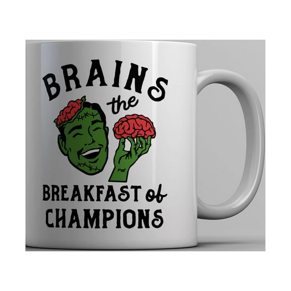 Brains The Breakfast Of Champions Mug Funny Halloween Undead Zombie Cup