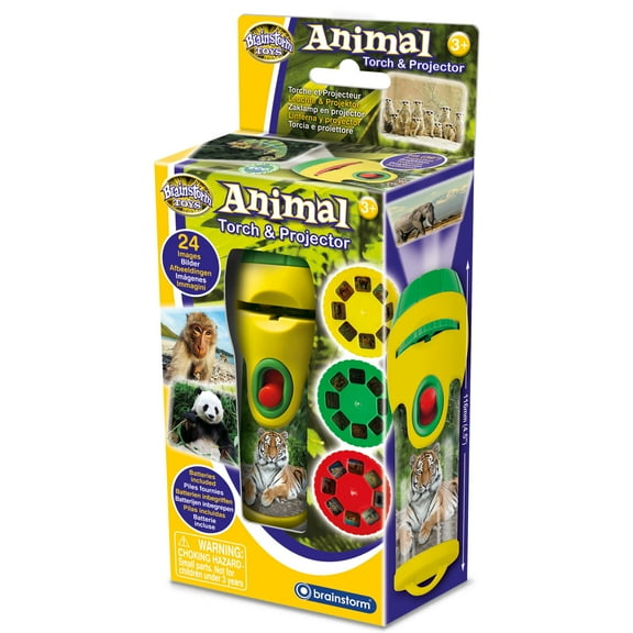 Brainstorm Toys: Animal Torch & Projector - Handheld Flashlight & Image Casting Toy, 24 Color Themed Images, 39" Projection, 3 Slides, Kids Ages 3+
