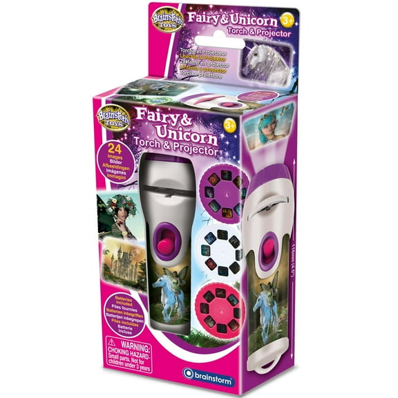 Brainstorm Toys: Fairy & Unicorn Torch & Projector - Handheld Flashlight & Image Casting Toy, 24 Color Themed Images, 39" Projection, 3 Slides, Kid 3+