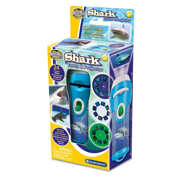 Brainstorm Toys: Shark Torch & Projector - Handheld Flashlight & Image Casting Toy, 24 Color Themed Images, 39" Projection, 3 Slides, Kids Ages 3+