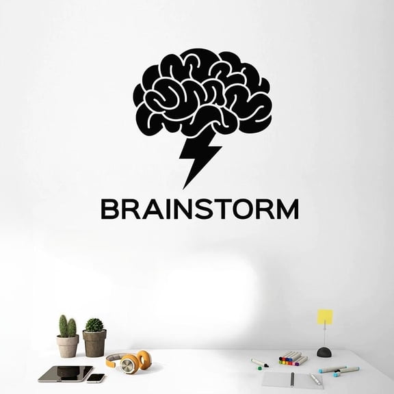 Brainstorm Wall Decal Teamwork Business Work Word Office Room Decor Vinyl Window Glass Sticker Art Creative Lightning Mural 74x85cm
