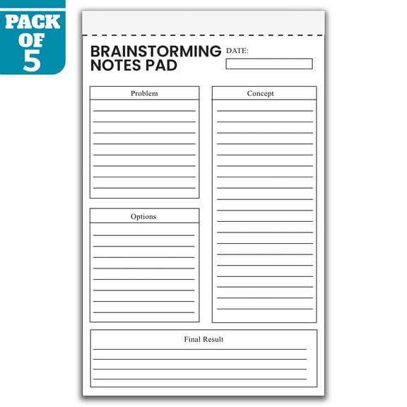Brainstorming Notes Pad 5.5 x 8.5 Inch, Pack of 5 Idea Planning Notepads, Creative Thinking Journal, Project Planning Pad, Mind Mapping Notebook, 50 Sheets Per Pad, Made in USA