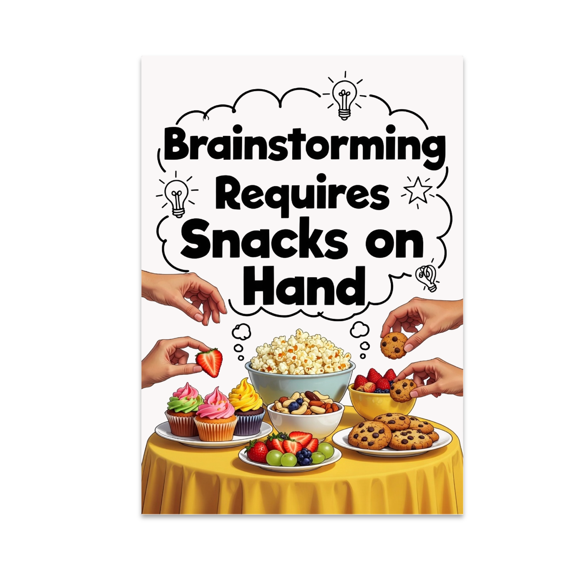 Brainstorming Requires Snacks on Hand - Creative Collaboration Enthusiast - 13x19 Poster Print
