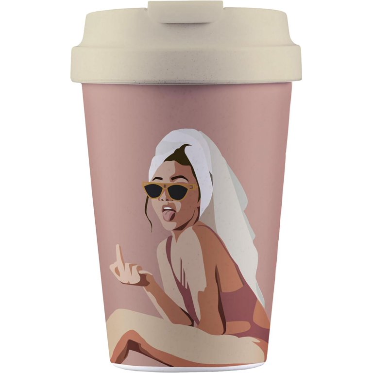 BrainStream Plant Based 12 oz Sustainable Deluxe Cup - Girl Motif (Beige Lid)