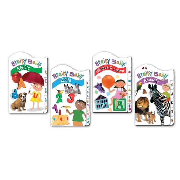 Brainy Baby Teach Your Child ABCs,123s, Animals, Shapes and Colors Classic Tab Board Books - Set of 4