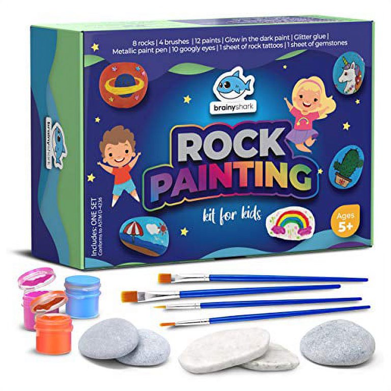 Dan&Darci kids rock painting kit - glow in the dark - arts & crafts gifts  for boys and