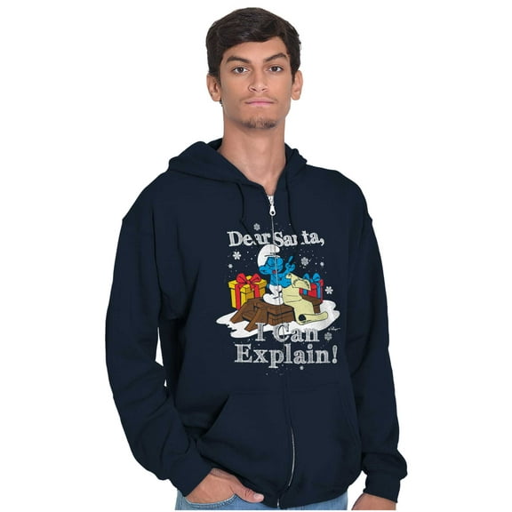 Brainy Smurf Dear Santa Christmas Unisex Plus Size Zip Hoodie Brisco Brands 4X