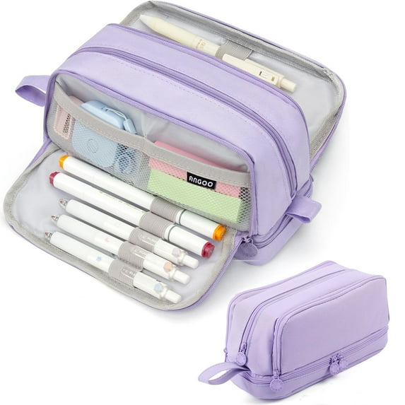 Tikeitoo Pencil Case for Gi+rls Large Capacity Pencil Bag 4 Compartments with Zipper Portable Handle, Pen Case Bag Stationery Organizer for Office College Sch0ol Adults Teen Gi+rls Bo+ys Men Women